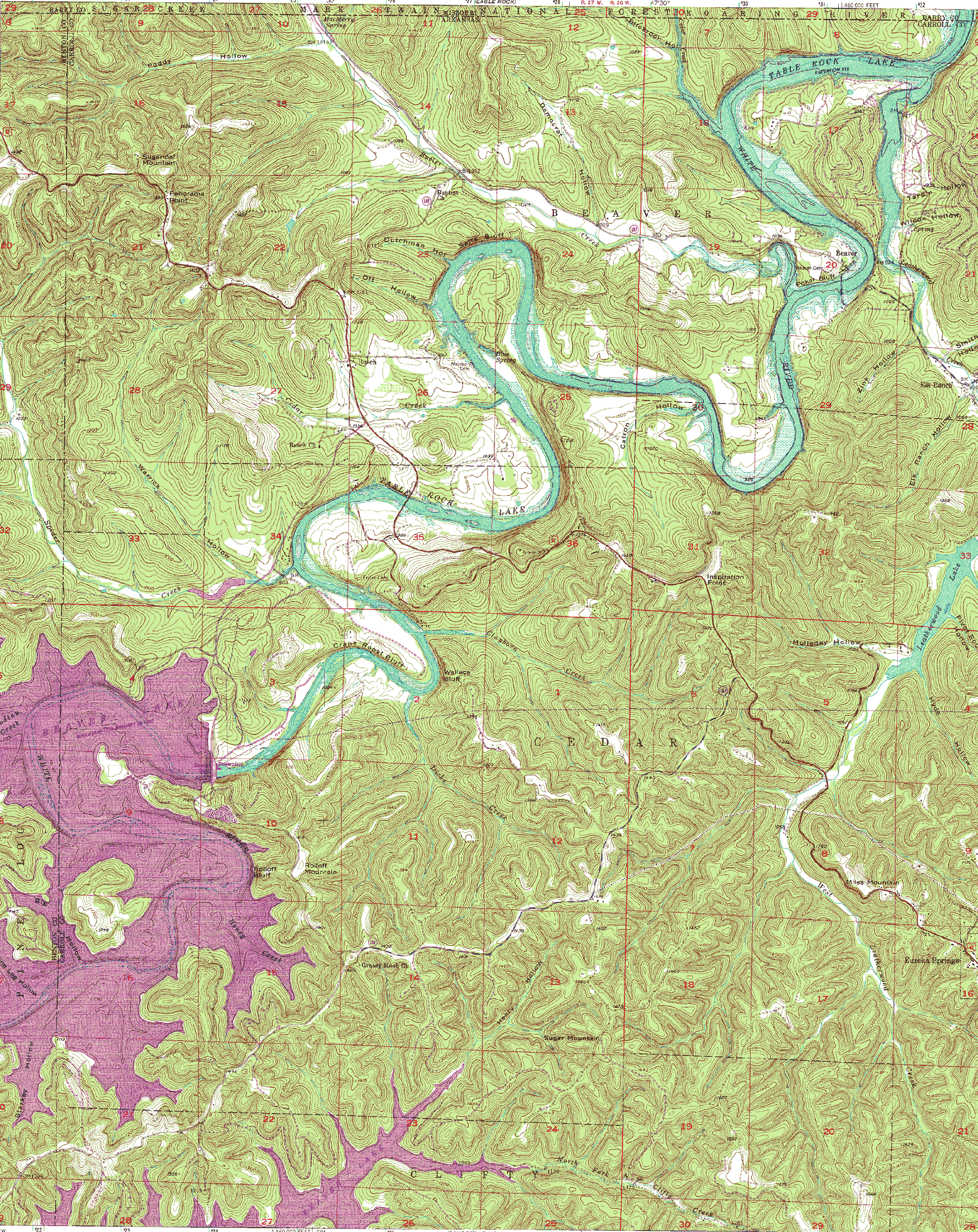 Beaver Lake Topo Map - East